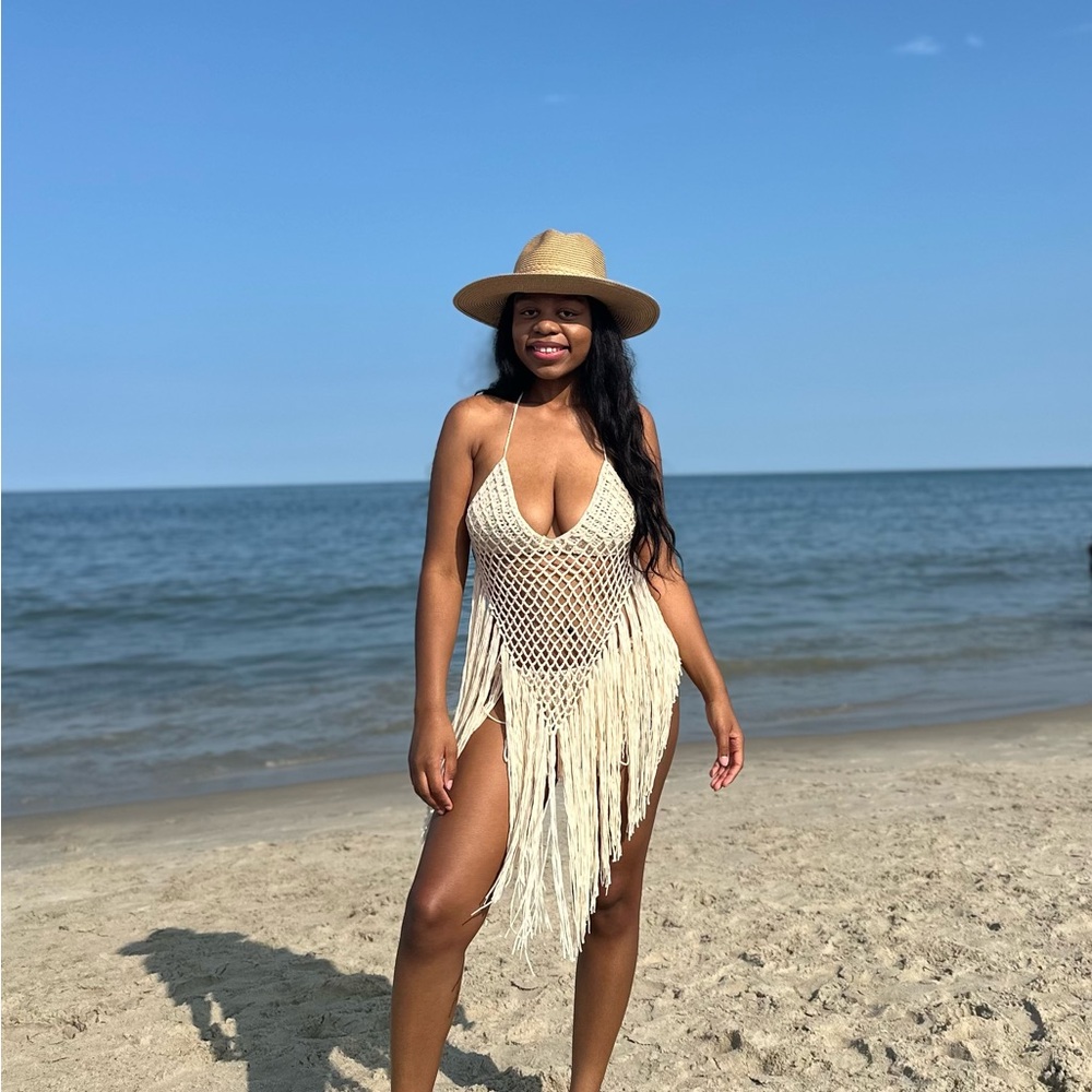 Women's Cream Crochet Swim Cover-Up